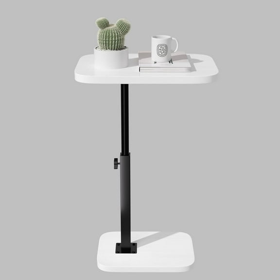 Hltser Adjustable Side Table TV Tray C Shaped End Table Small Bedside Table Mid Century Modern Accent Nightstand for Living Room Bedroom Corners and Office (White)