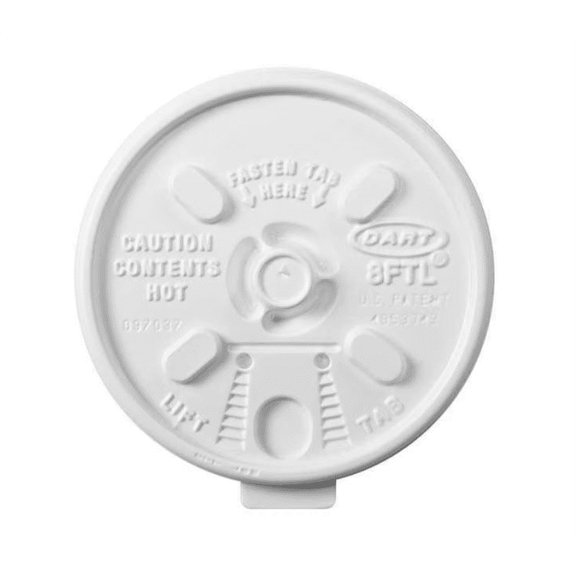 Lid for 8 oz. Hot Cup, Flat, Lock Back Tear Tab, White, Pk1000