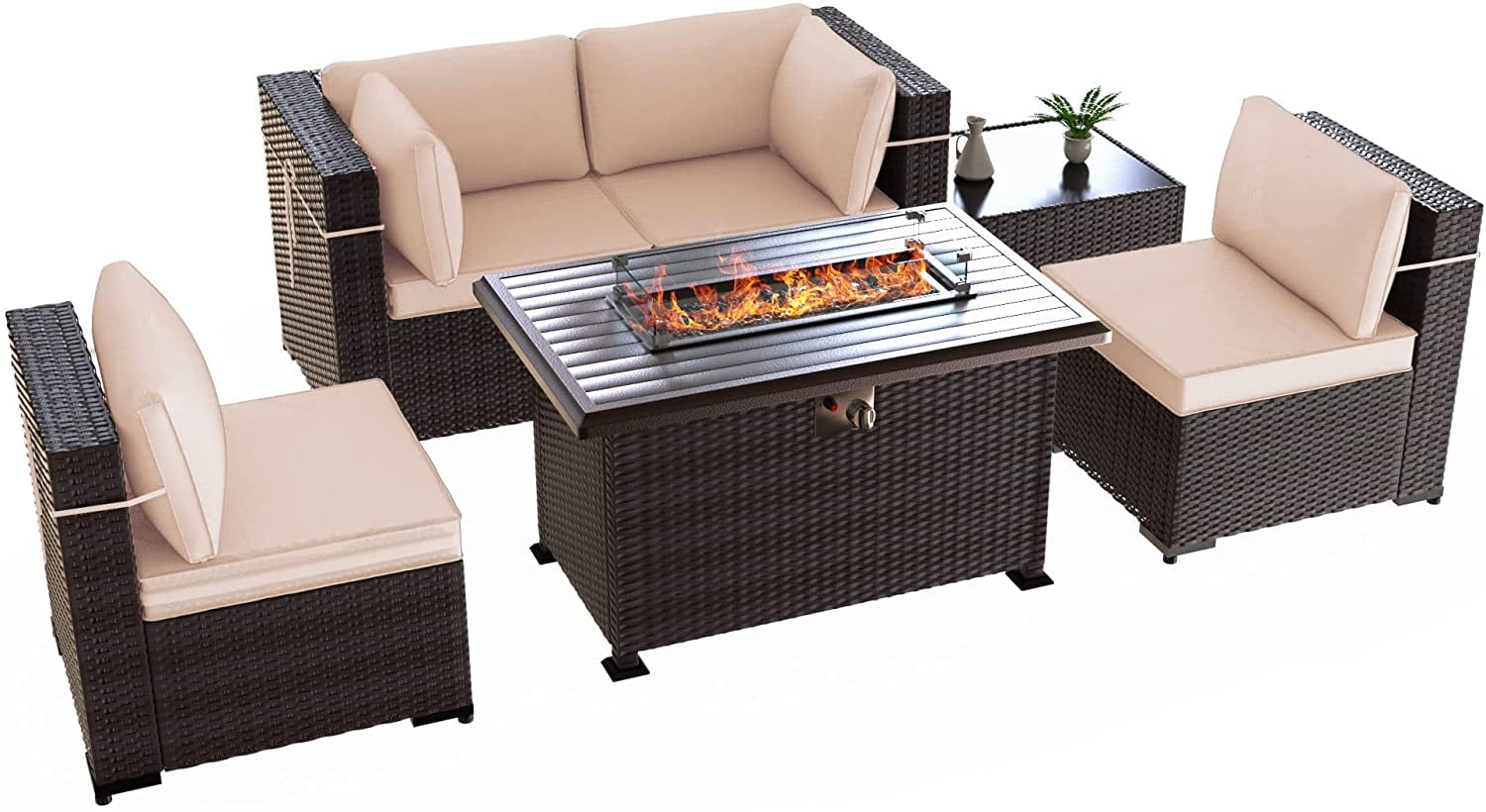 Gotland 6 Pieces Outdoor Patio Furniture with 43" Fire Pit Table