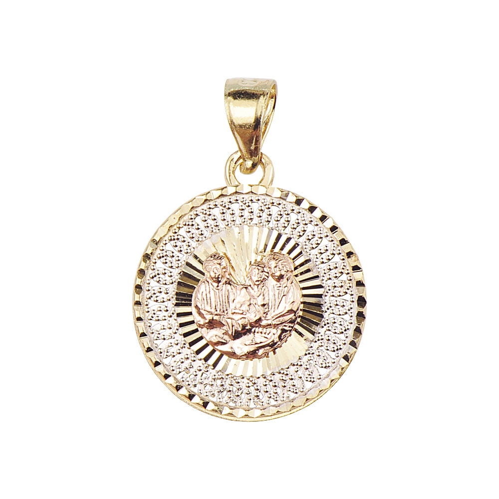 14k Tricolor Gold, Baptism Christening Medal Pendant Religious Charm