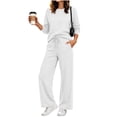 thumbnail image 4 of vdgthytj Tracksuits Womens Set 2 Piece Long Sleeve Crewneck Raglan Shoulder Contrast Piping Tops Drawstring Wide Leg Pants Fall Athleisure Outfits(X-Large,White), 4 of 9