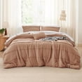 thumbnail image 6 of King Comforter Set - 4 Pieces Pinch Pleat Bed Set, Taupe Boho Bedding for All Season, 1 Soft Comforter, 2 Pillowcases, 1 Decorative Pillow, 6 of 7