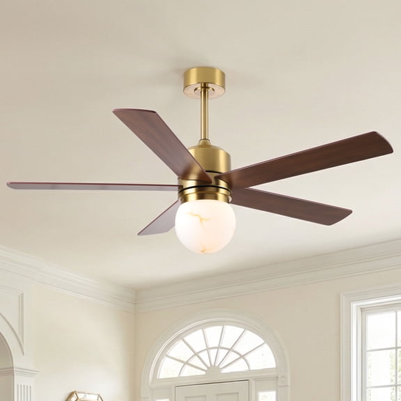 Parrot Uncle Modern 52" Gold Double-Sided LED Ceiling Fan with Remote Control, Frosted Glass Shade