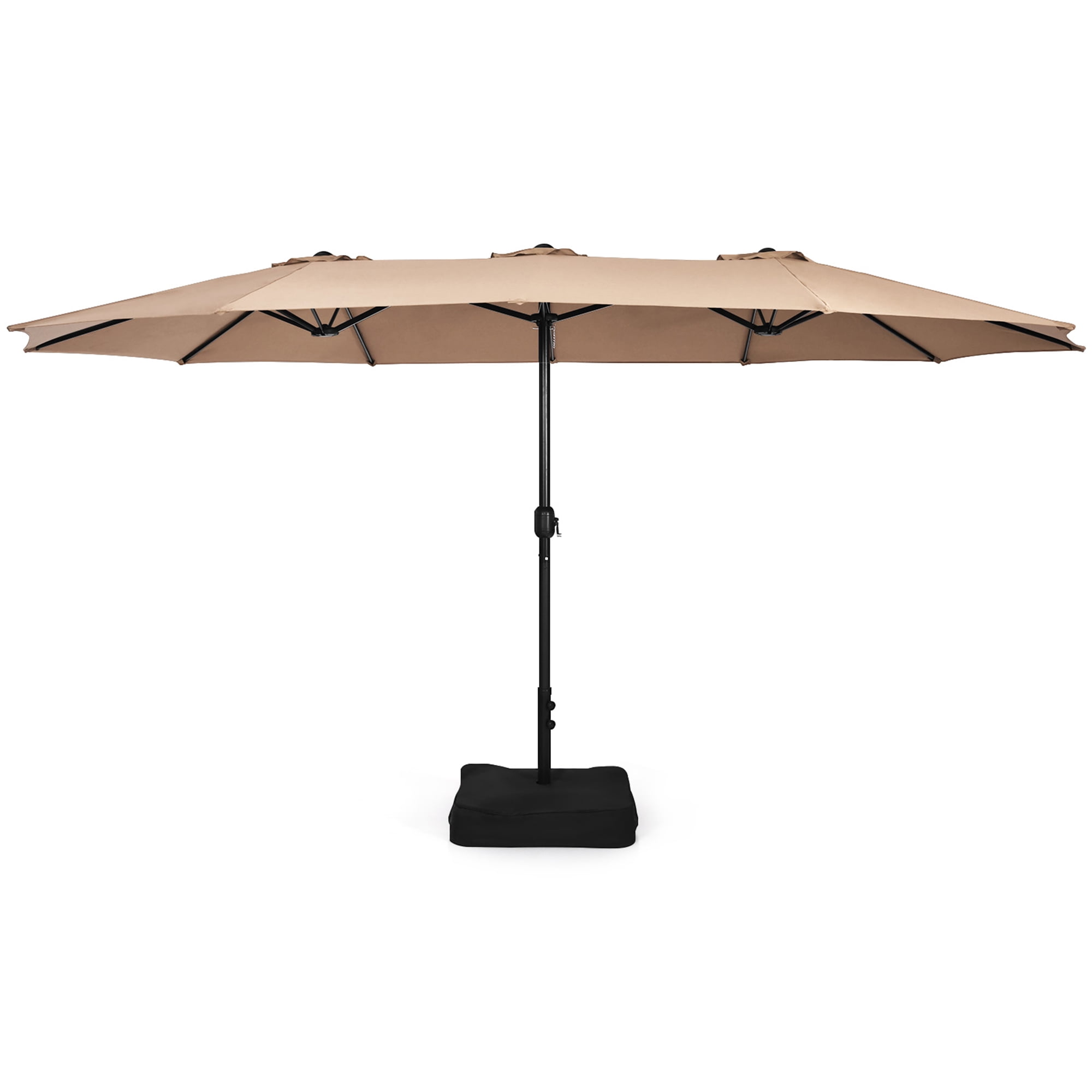 Gymax 15 ft Double-Sided Patio Twin Umbrella Extra-Large Market Umbrella w/ Base Coffee