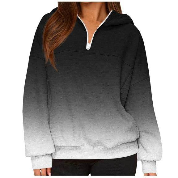 Gfyviroh Long Sleeve Hoodies for Women Loose Comfortable Quarter Zipper Sweatshirts Casual Trendy Gradient Color Sweatshirts
