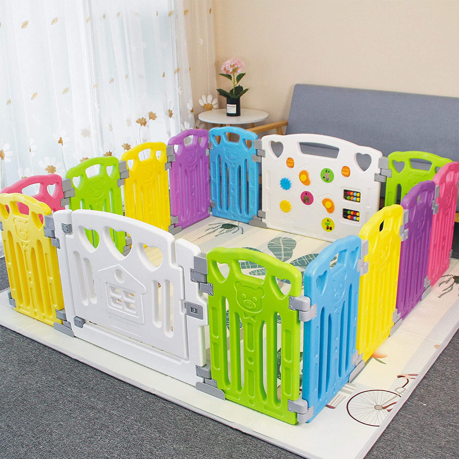 Baby Playpen Kids Activity Centre Safety Play Yard Home Indoor Outdoor New  Pen (multicolour, Classic set 14 panel)