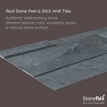 Stoneflex Shuttle Gray Self-Adhesive 3D Peel & Stick, Stacked Natural Stone Tiles, 10 Piece