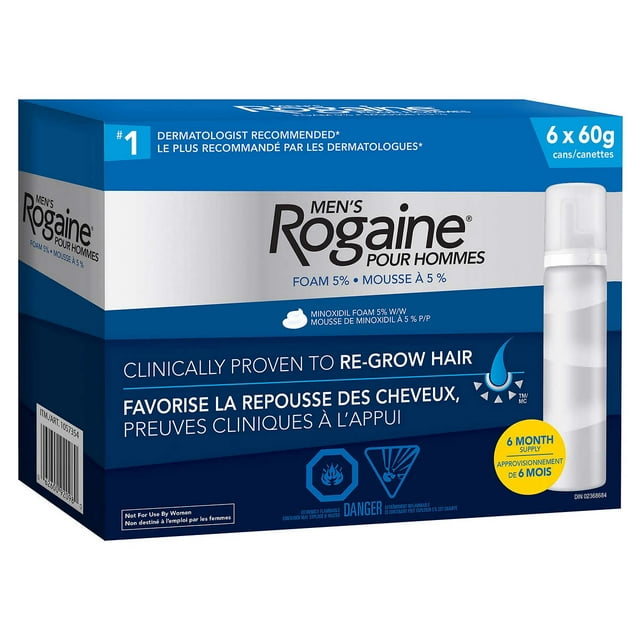 Nouveau! Men's ROGAINE Mousse de Minoxidil 5 % pour le Traitement de la Perte de Cheveux et de l'Amincissement, Approvisionnement de Six Mois 6 x 60 g