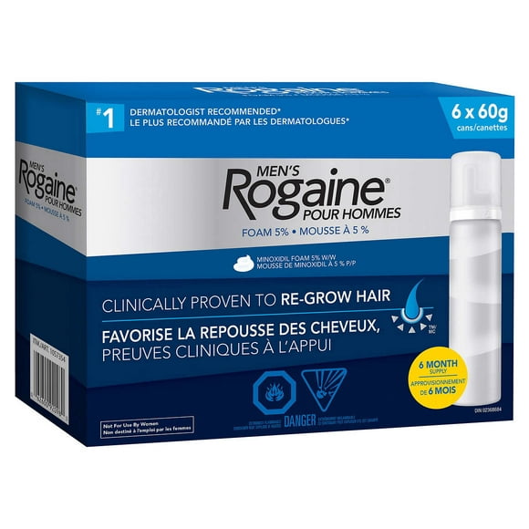 New! Men's ROGAINE 5% Minoxidil Foam  Hair Loss & Thinning Treatment, Six Month Supply 6 x 60g