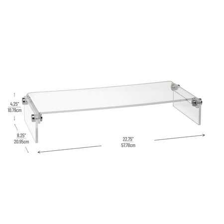 Mind Reader - Monitor Stand, Desktop Organizer, Riser, Office, Acrylic, 8.5"L x 23.5"W x 4.125"H - Clear