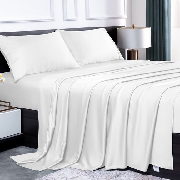 Lidoloka Luxury Bamboo Bed Sheets Set Queen 4 Pcs for Adult,Soft&Cool,16" Deep Pocket,White