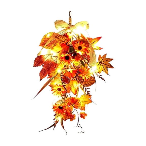 WDOBM Thanksgiving Decorations, Fall Artificial Teardrop Wreath Pumpkin Maple Leaf Front Door Hanging, Thanksgiving Home Decor for Holiday Party Decor Supplies