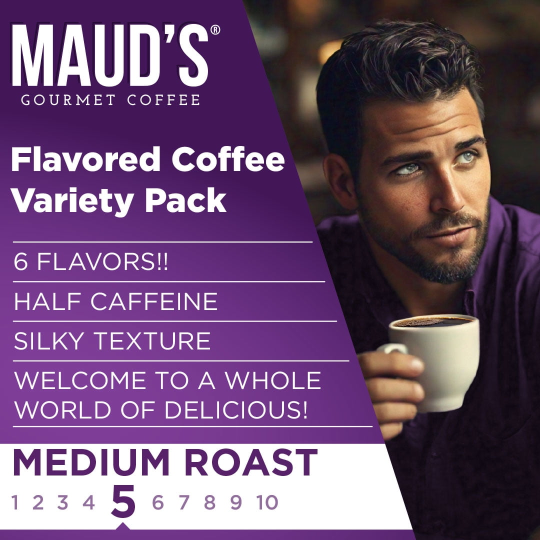 Maud's Half Caff Coffee Pods Variety Pack, 48 ct, 6 Assorted Flavors, Medium Roast Coffee in Single Serve Pods – 100% Arabica Coffee, Compatible with Keurig K Cups Maker