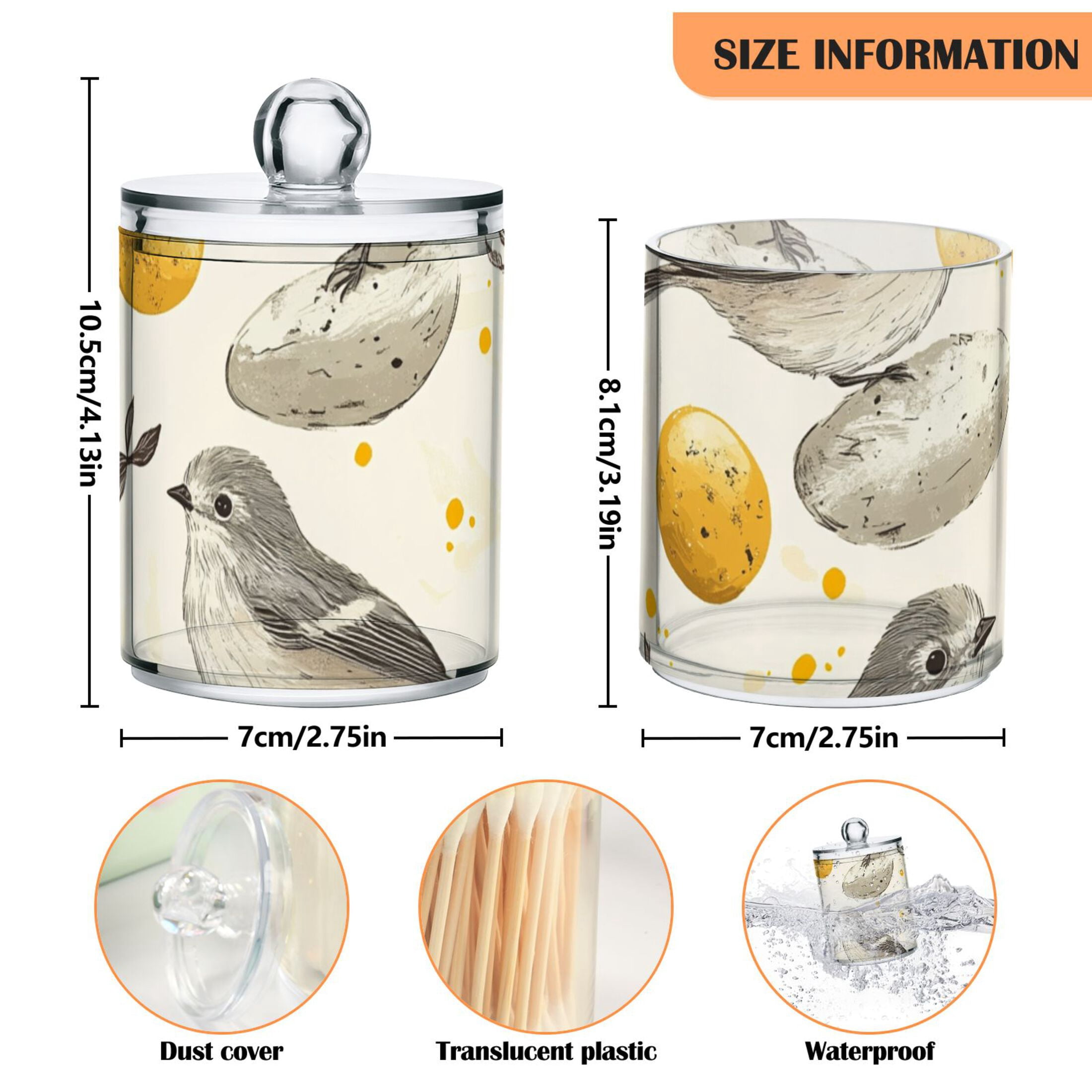 Ckdifva Birds and Gold Egg Storage Jar with Lid Acrylic Organization Storage Containers Set of 4