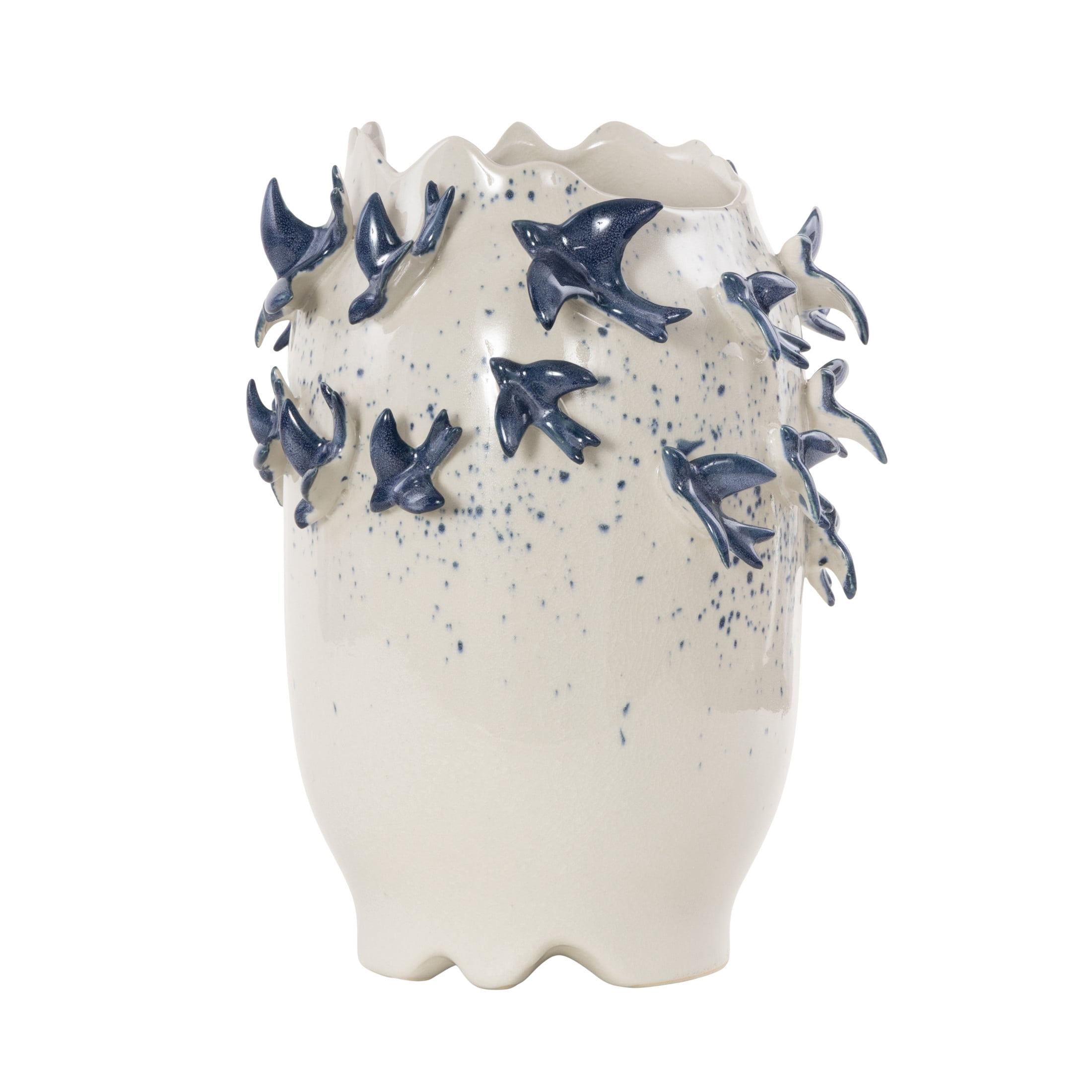 DecMode 12" Bird 3D White Ceramic Vase