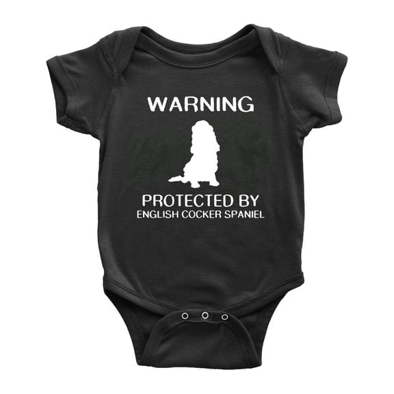 Warning: Protected by A English Cocker Spaniel Dog Funny Baby Rompers Bodysuit (Black,12-18 Months)