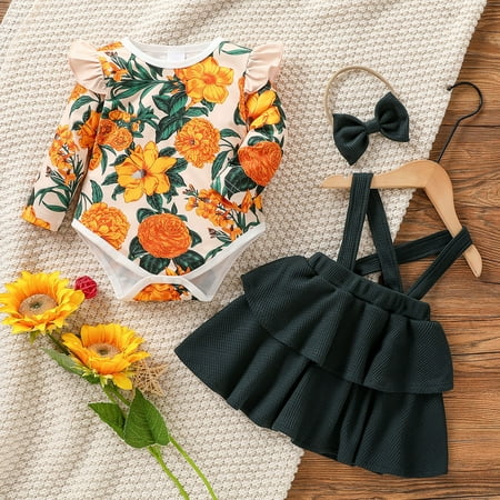 

QISIWOLE Autumn Children s Girl s Clothing Set Long Sleeve Jumpsuit Suspenders Skirt With Headband rollbacks