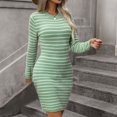 thumbnail image 2 of Lovskoo 2024 Sweater Dress for Women Trendy Long Sleeve Striped Printed Sexy Bodycon Causal Round-Neck Dress Green, 2 of 6