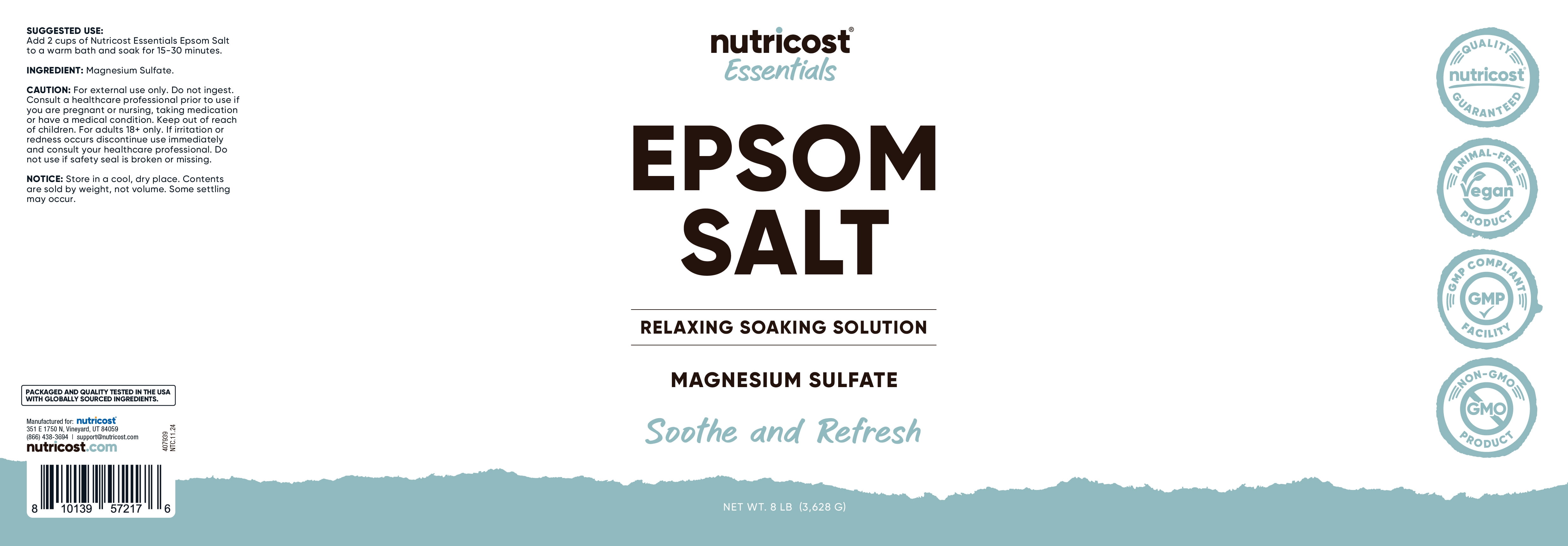 Nutricost Essential Pure Epsom Salt 8 LBS - 100% Pure Magnesium Sulfate