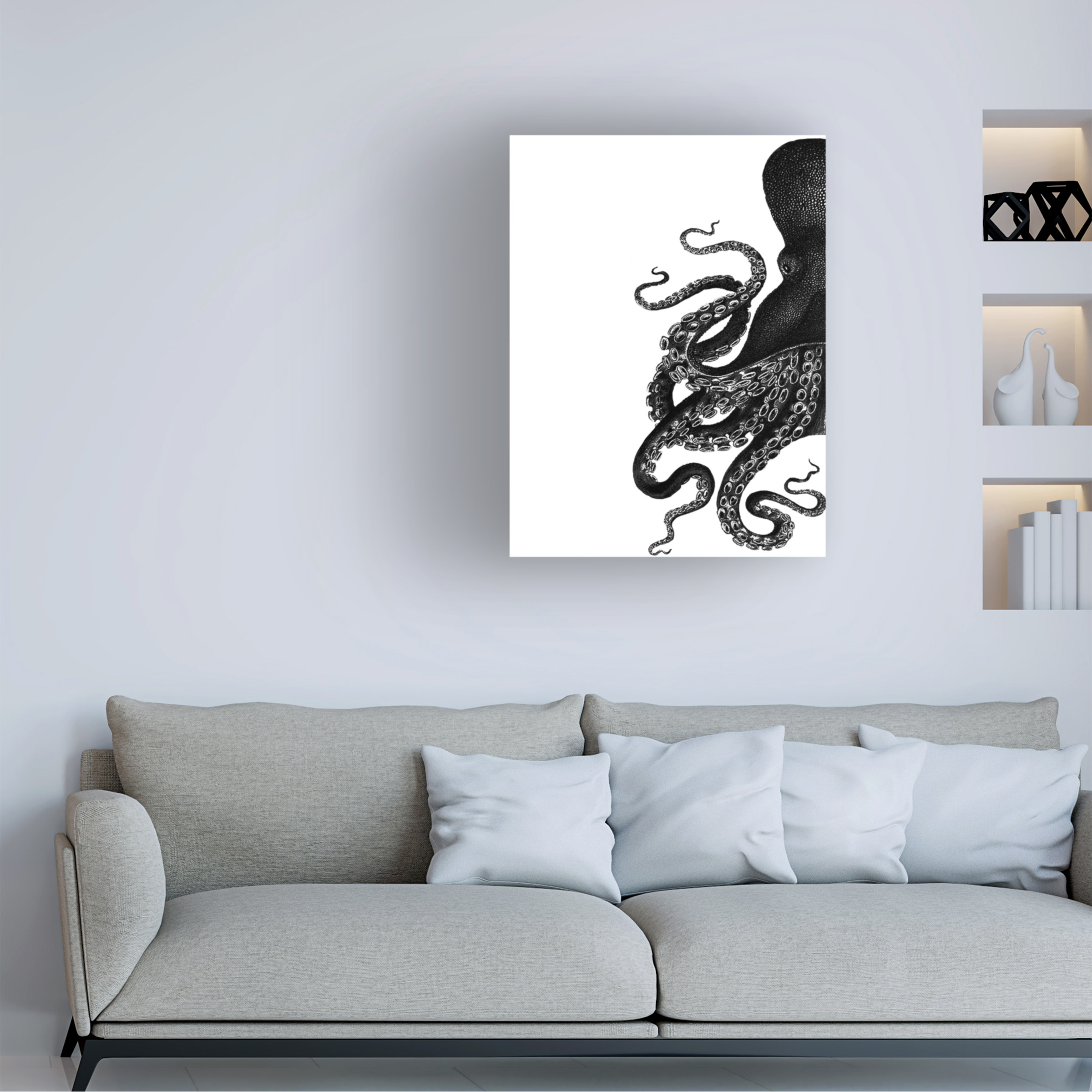 Trademark Fine Art Fab Funky Octopus Black And White A Canvas Wall Art - 24x32