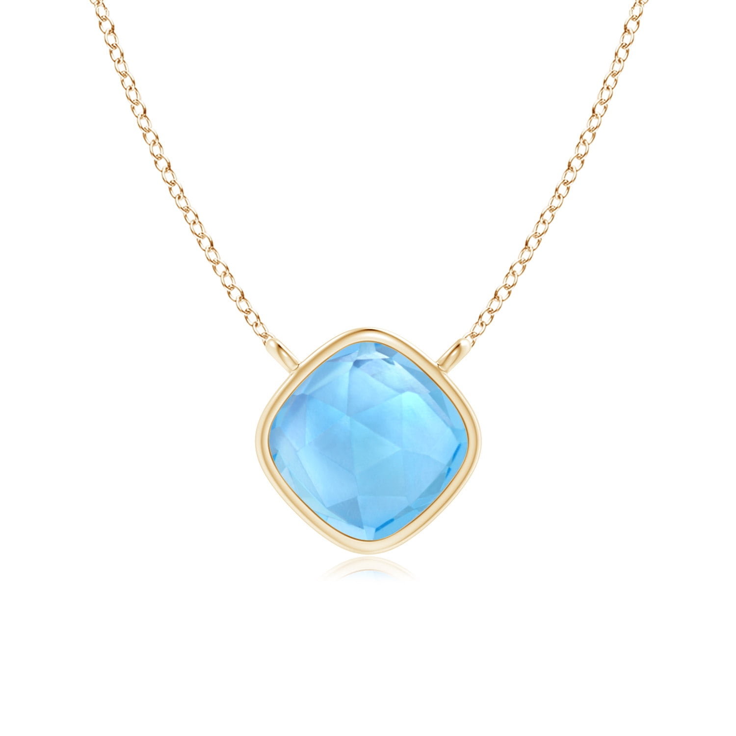 Mother's Day Jewelry Necklace Bezel Set Cushion Swiss Blue Topaz Solitaire Necklace in 14K Rose Gold (5mm Swiss Blue... by Angara.com