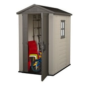 Keter Factor 4 x 6 ft. Durable Resin Outdoor Storage Shed With Heavy Duty Floor and Locking Door, Beige Taupe