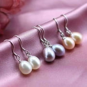 Genuine Freshwater Pearl Drop Hook Sterling Silver Earrings for Woman In White, Light Rose, Lavende Everyday Wear or Special Occasions
