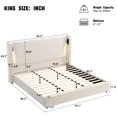 thumbnail image 3 of [Luckynote]King Size Upholstered Bed Frame with High Wingback Headboard,Reading Lamp and USB port,Beige, 3 of 10