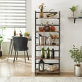 thumbnail image 5 of VECELO 2-Piece Bookshelf, Industrial Metal Freestanding 5-Shelf Folding Bookcase for Living Room, Bedroom, Kitchen, Office, No Assembly, Antique Brown, 5 of 7