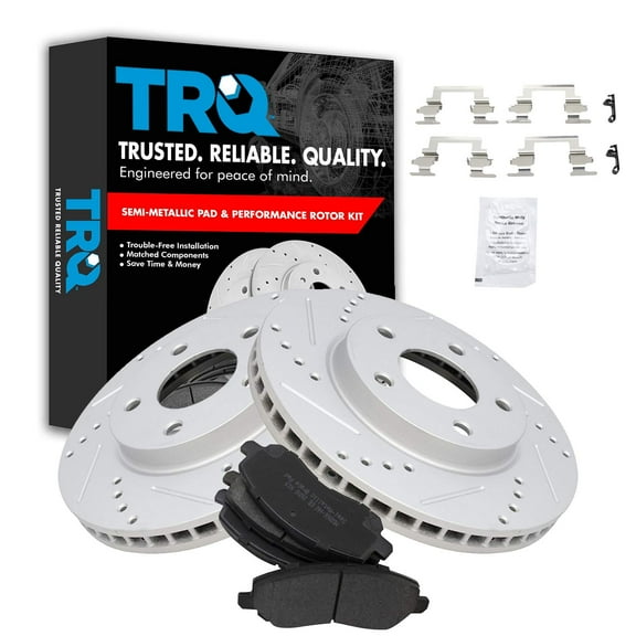 TRQ Front Performance Brake Pad & Rotor Kit Brake Pads Brake Rotors Set Semi-Metallic Premium G-Coated Fits Select 2007-2012 Dodge Caliber 2008-2017 Mitsubishi Lancer