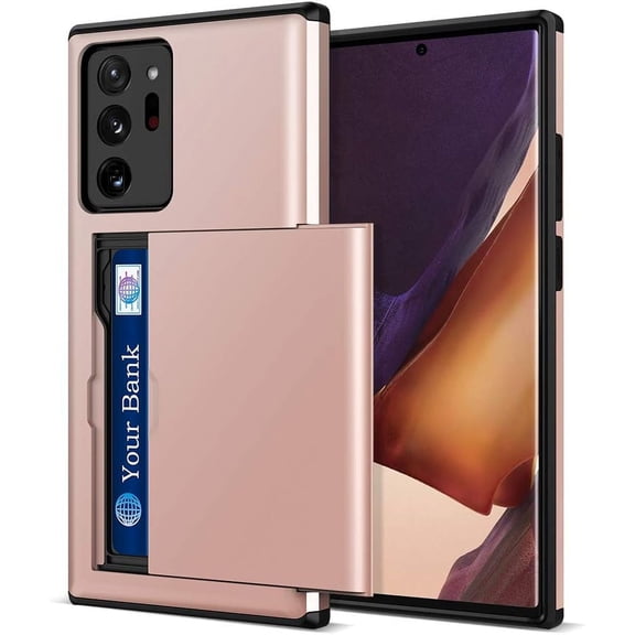 Note 20 Ultra Case, Galaxy Note 20 Ultra Case Wallet Card Holder Back Cover Pocket Hybrid Dual Layer Bumper Protective Drop Protection Cell Phone Case for Samsung Galaxy Note20 Ultra Rose Gold