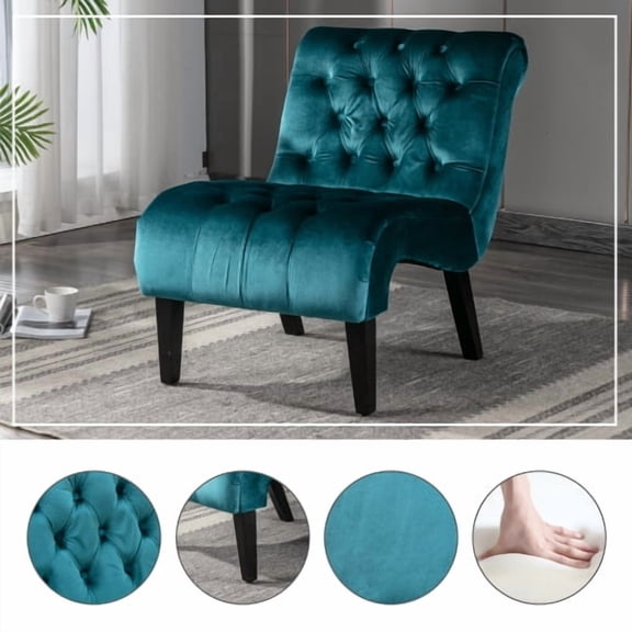 31" Velvet Butacas Para Sala Couch, Comfy Small Chair with Tufted Cushion, Reading Nook Chair with Wooden Legs for Living Office Seating, Teal