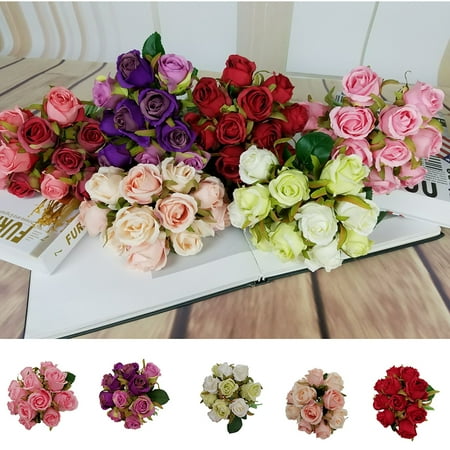 - Artificial Bouquet 12 Head Rose Silk Flowers Fake Leaf Wedding Party Decor