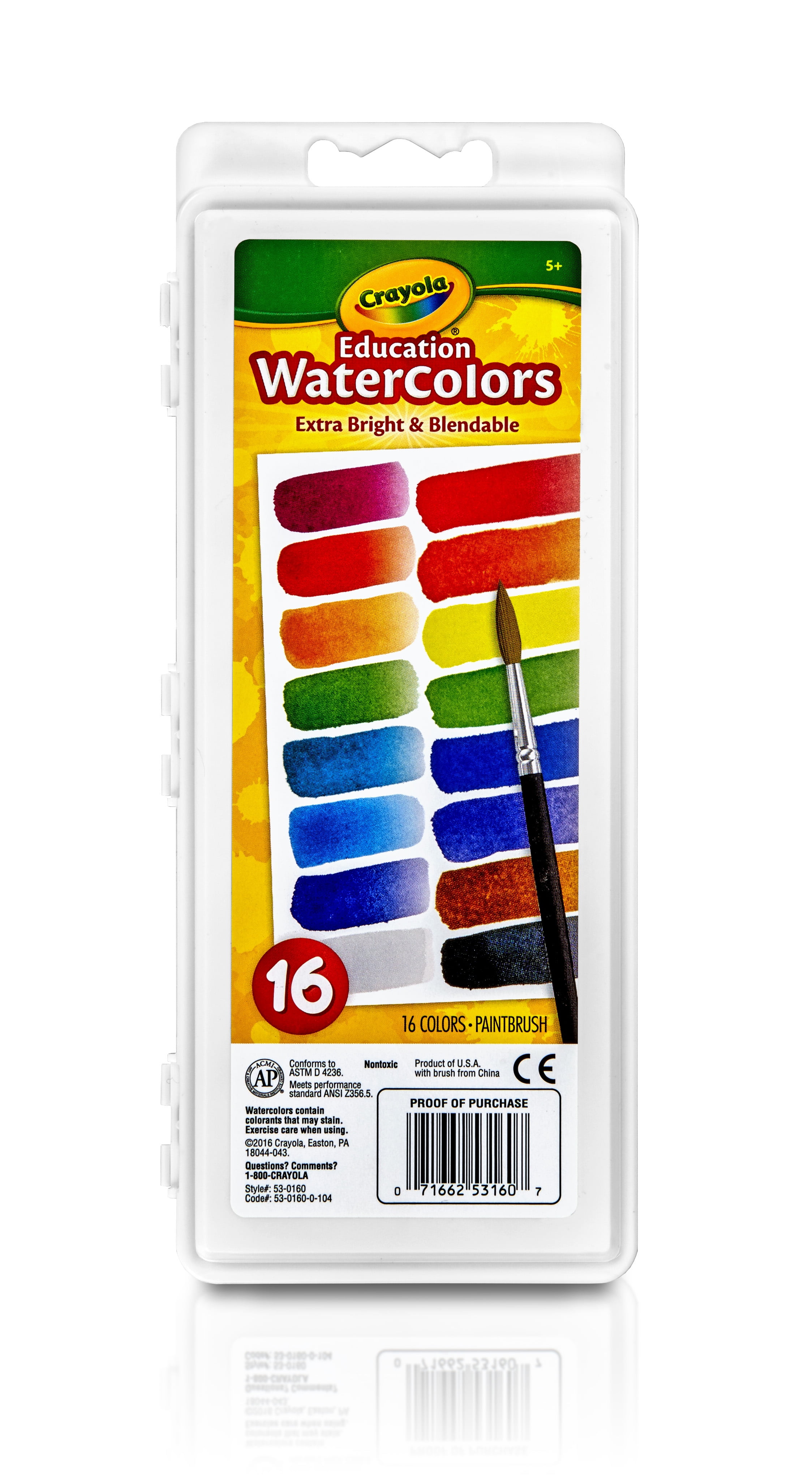 Crayola SemiMoist Education Watercolors 16 Colors Paint Brush Water