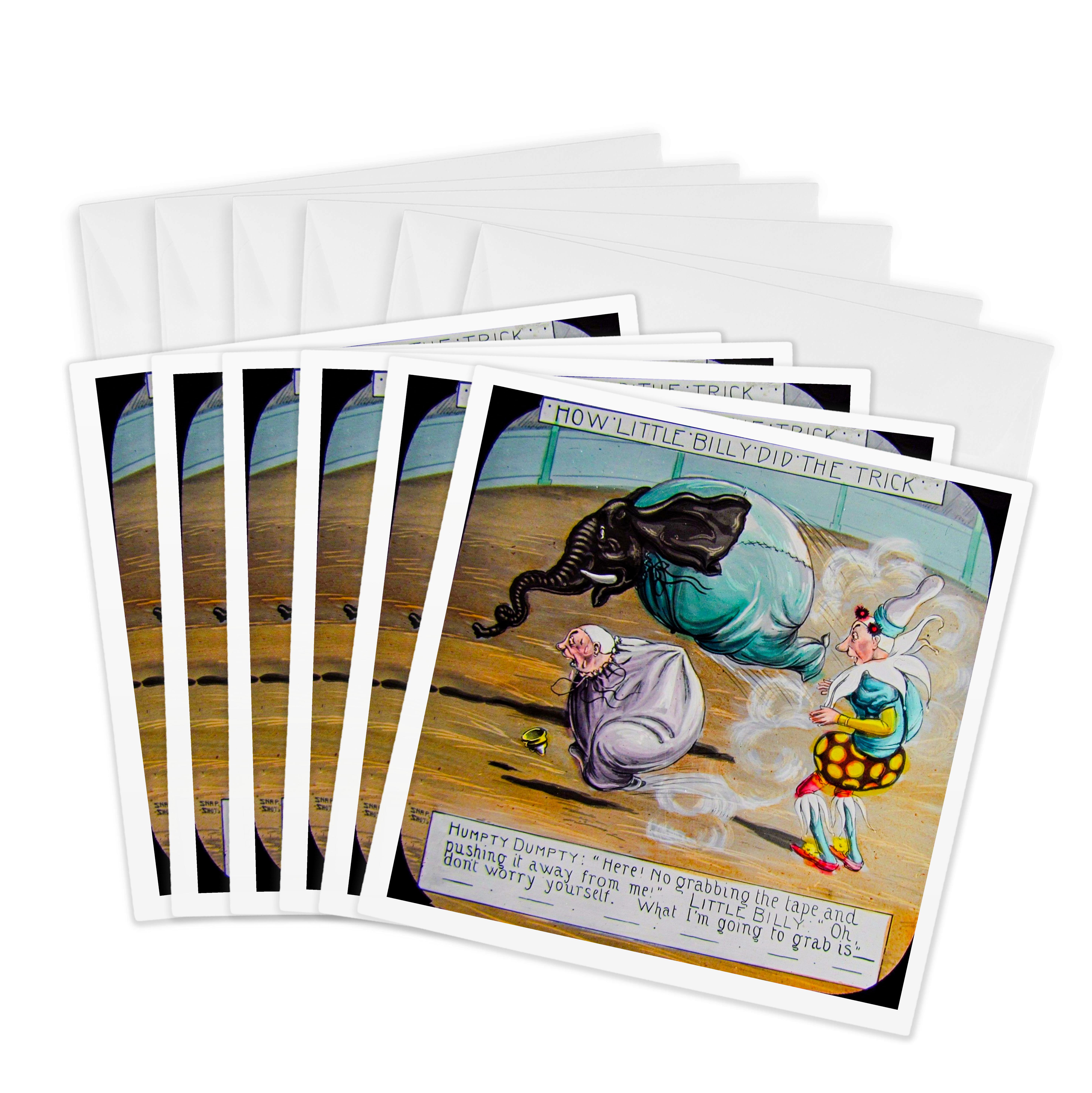 3dRose, How Little Billy Did the Trick Vintage Circus Clown Weird 1880s, 6 Greeting Cards with envelopes