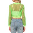 thumbnail image 3 of INSPIRE CHIC Bomber Crop Jacket for Women's Sheer Mesh Lightweight Long Sleeve Jackets XL Shiny Green, 3 of 6