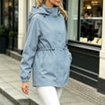 thumbnail image 7 of WRKEKC Windbreaker Jackets for Women Solid Color Hooded Long Sleeve Zip Up Drawstring Waist Windproof Outdoor Coat, 7 of 7