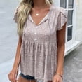 thumbnail image 2 of Camisas casuales holgadas de color albaricoque para mujer para verano, cuello en V, mangas cortas, perfectas para uso diario y trabajo, blusas con volantes y estampado floral en talla XL, 2 of 7