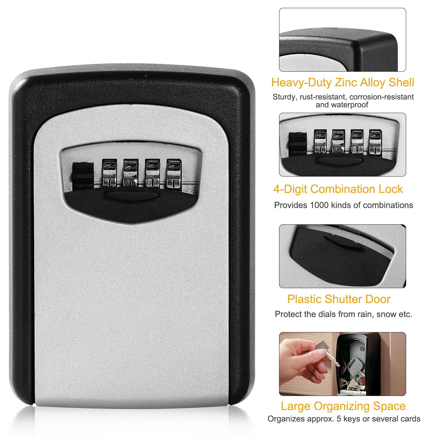 Imountek 2Pcs Key Lock Box, Wall Mounted Keys Storage Lock Box with 4 Digits Combination Resettable Codes
