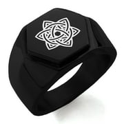 Stainless Steel Celtic Triquetra Eternity Star Knot Engraved Hexagon Crest Flat Top Biker Style Polished Ring
