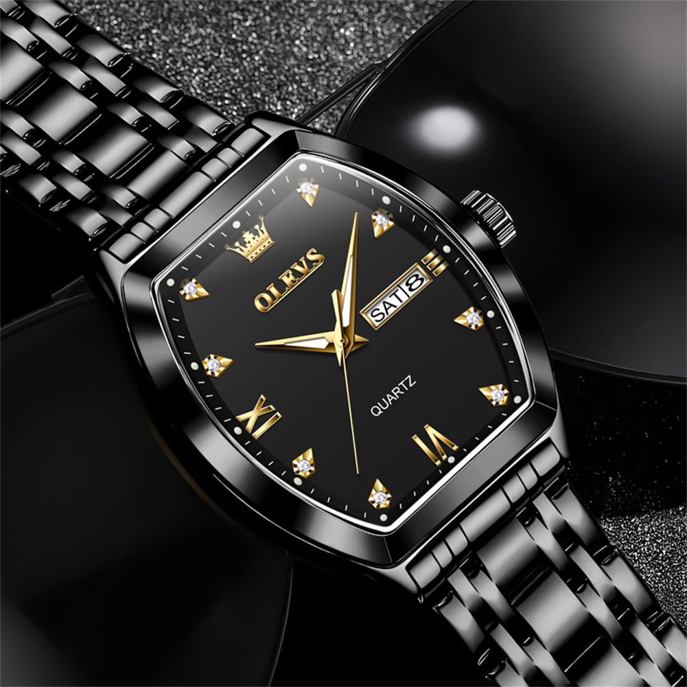 OLEVS Mens Watches Square Business Dress Diamond Analog Quartz Date Luxury Watches for Men Dress Casual Stainless Steel Waterproof Luminous Mens Wrist Watches Gifts Reloj para Hombre Gold/Black Dial