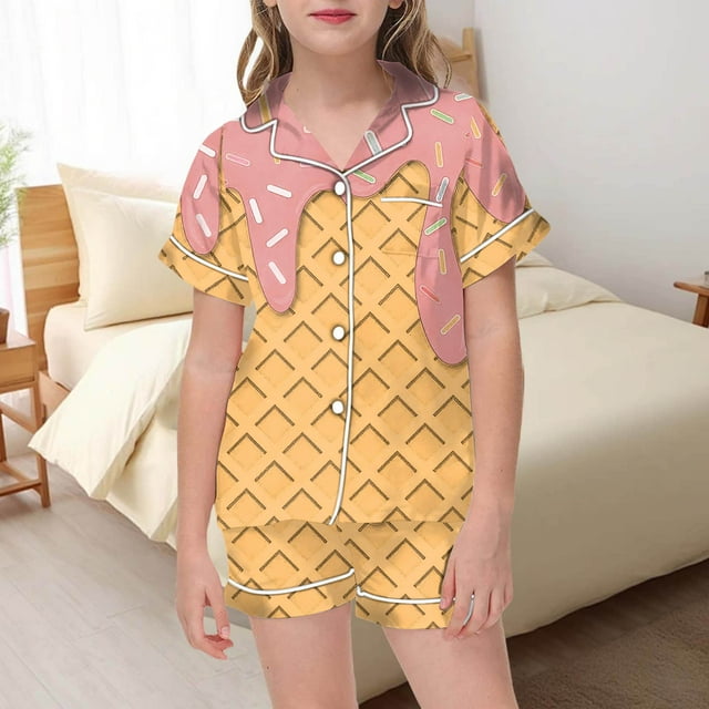 Ensemble de Pyjama de Noël pour Tout-Petits en Satin de Soie Imprimé, Ensemble de Pyjamas à Manches Courtes 2 Pcs, Tenue de Noël pour Fille, Ensemble de Pyjama de Noël 2-3 Ans
