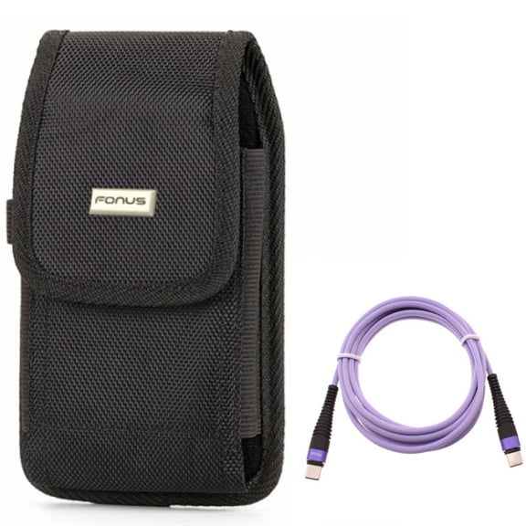 Purple 10ft PD Cable w Case Belt Clip for Samsung Galaxy S22 Ultra,S21,S21 Ultra,S21 Plus,Ultra S20 Plus,S20 Fan Edition - Type-C to USB-C Fast Charger Cord Extra Long, Swivel Holster Rugged