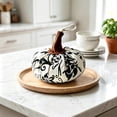 thumbnail image 4 of Black White Floral Fabric Pumpkin Ornament, Stuffed Cloth Pumpkin Tabletop Decor, Farmhouse Indoor Decorative Pumpkin for Halloween Thanksgiving Shelf Mantel Home Display, 4 of 8