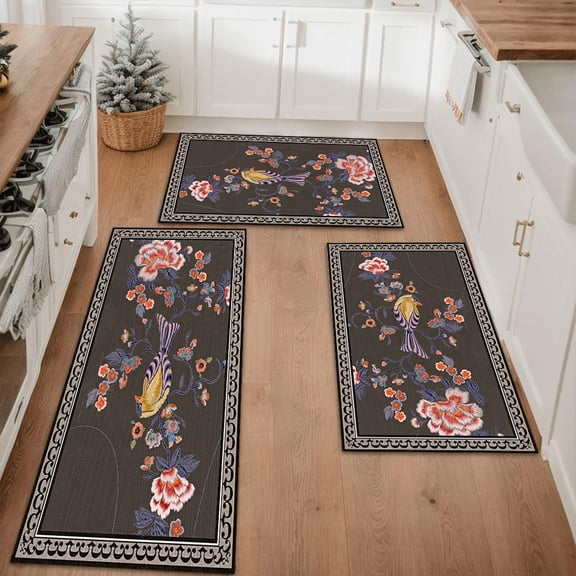 Farmhouse Kitchen Rugs Set 3 Piece, Boho Kitchen Mats for Floor, Non-Slip Kitchen Rug Waterproof Mats for Kitchen, Runner Rugs for Hallway Laundry Holiday Sink Decor