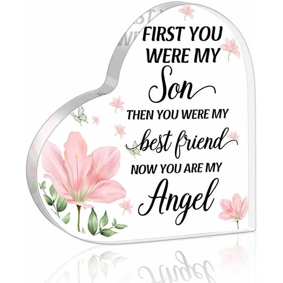 Sympathy Gifts for Loss of Son, Memorial Gifts for Friends Man Male, In Memory of Son Acrylic Heart Plaque, Funeral Remembrance Decor Ornament Sign, Grief Gifts