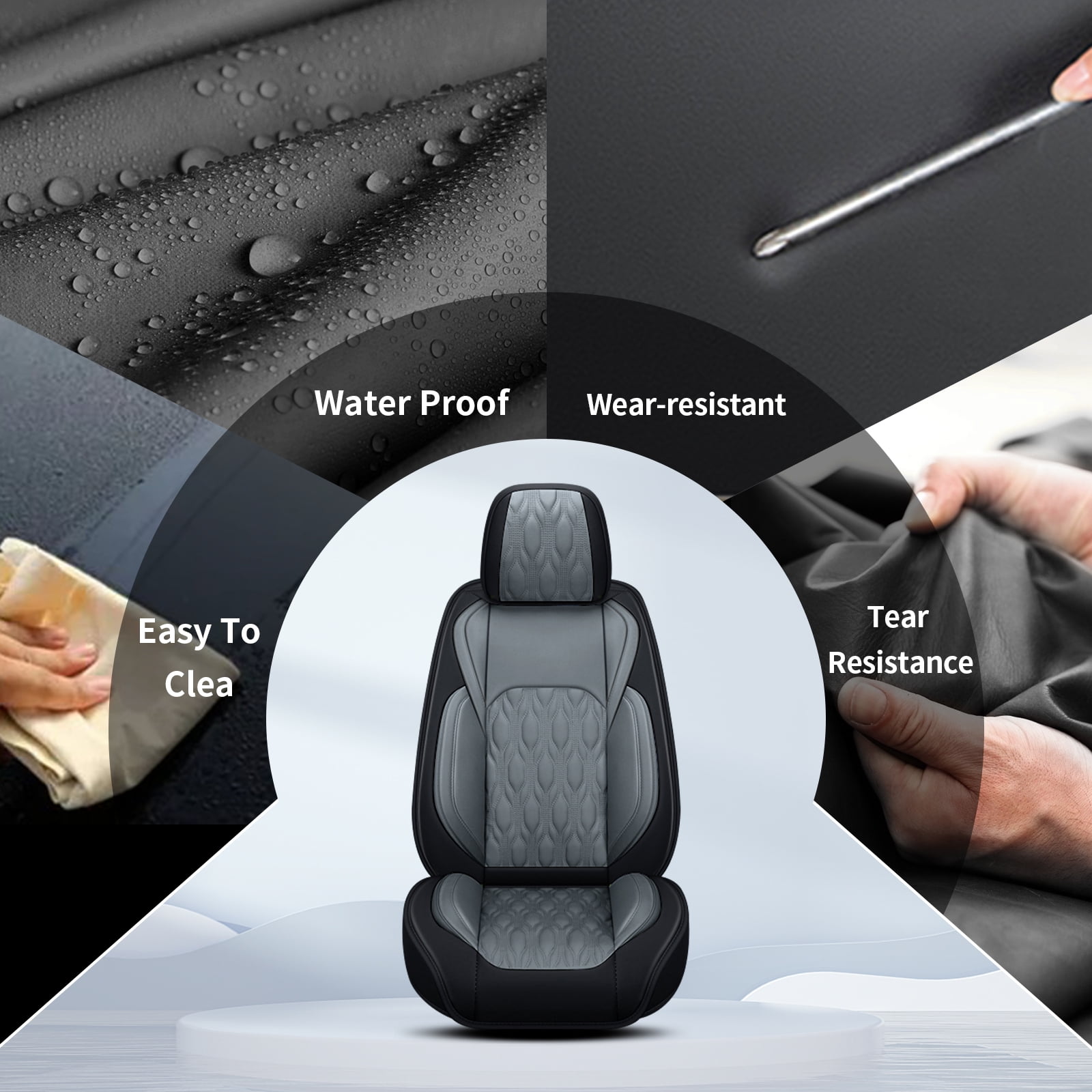 LAONNVIR Car Seat Covers,Stylish Premium Leather Automotive Seat Protectors,Airbag Compatible Auto Interior Accessories Custom Fit for Honda CRV 2007-2025,Black&Grey