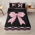 thumbnail image 2 of Homewish Princess Bowknot Zipper Twin Comforter Sets with Fitted Sheet and 2 Pillowcases for Girl, Black Pink Grid Checkered Zipper Bedding Set, Black Reversible, 4-Piece, 2 of 6