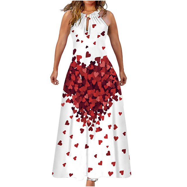 Vestido sin mangas con hombros descubiertos y cuello redondo estampado a la moda de verano para mujer Pompotops ghjkhdj6553