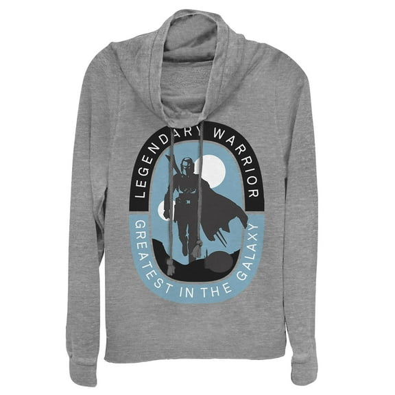 Junior's Star Wars: The Mandalorian Legendary Warrior  Cowl Neck Sweatshirt Gray Heather Medium